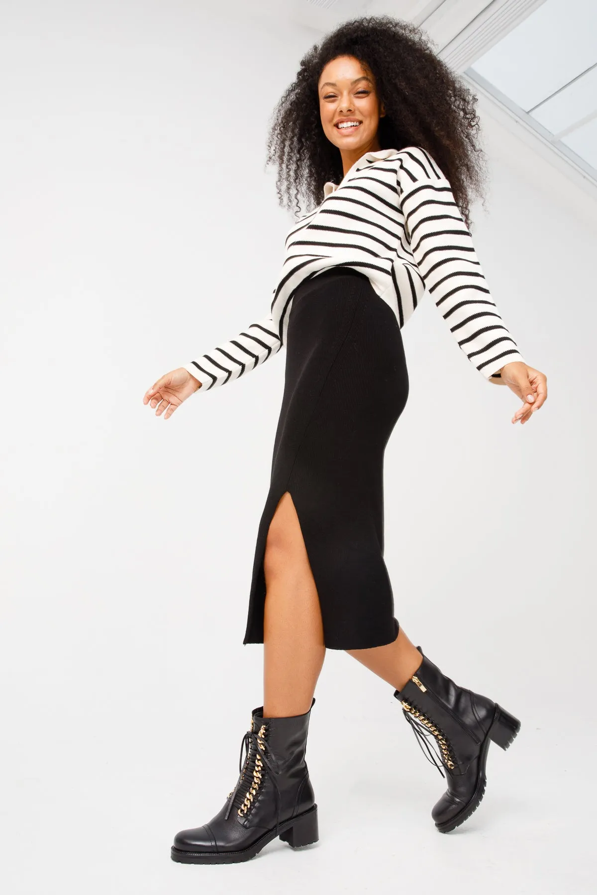 The Tuna Black Leather Mid Calf Women Boot