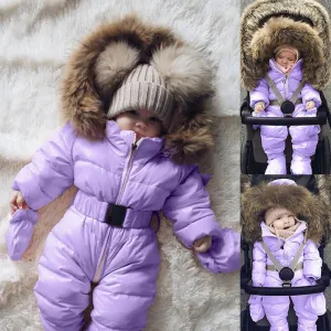 Thick Warm Fur Hood Down Parkas Snowsuits