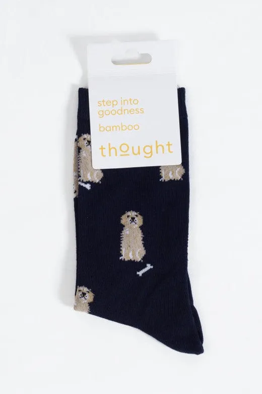 Thought Doggy Bamboo Crew Socks in Navy/Golden Retriever