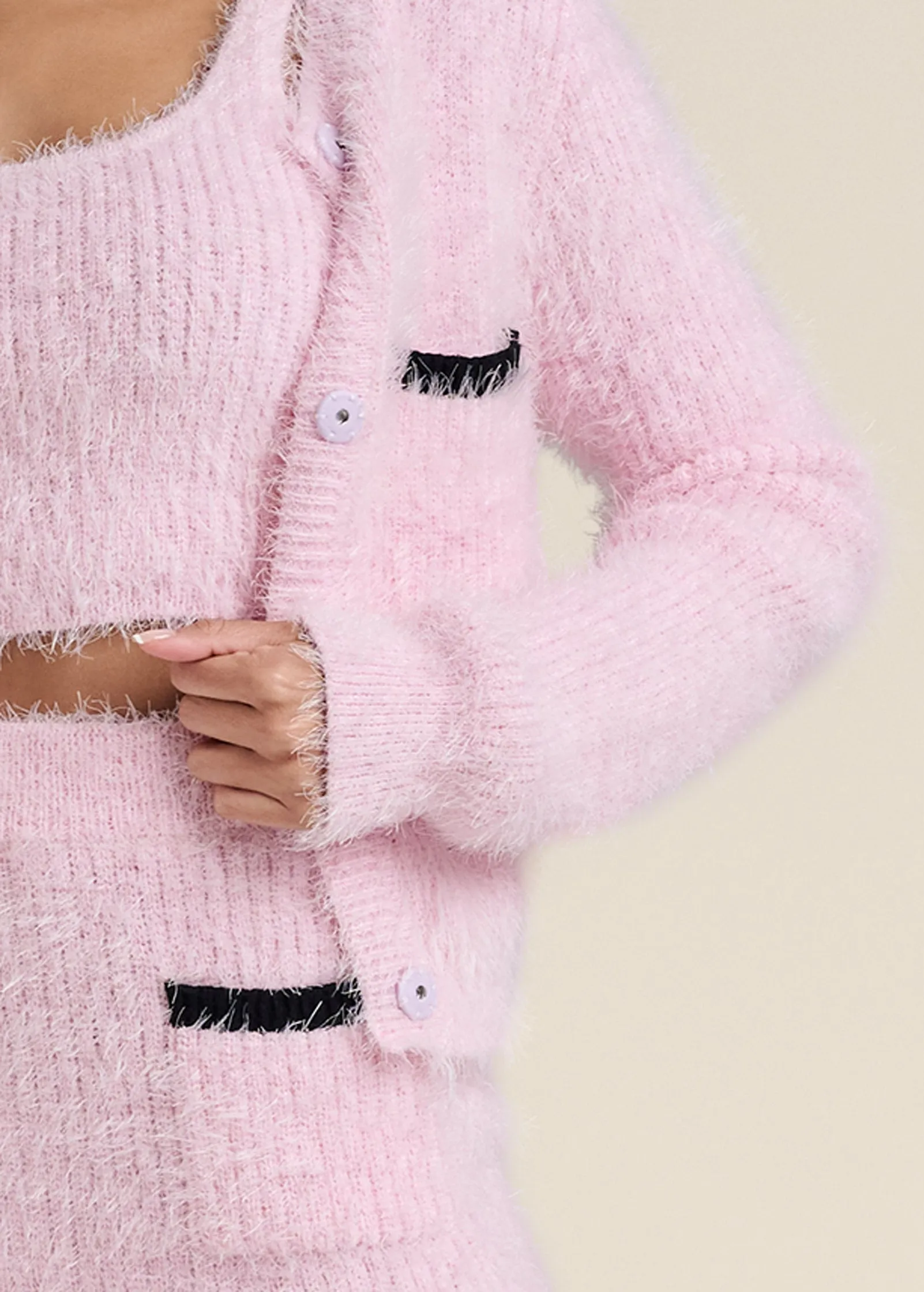 Three Piece Sweater Knit Skirt Set  - Pale Pink