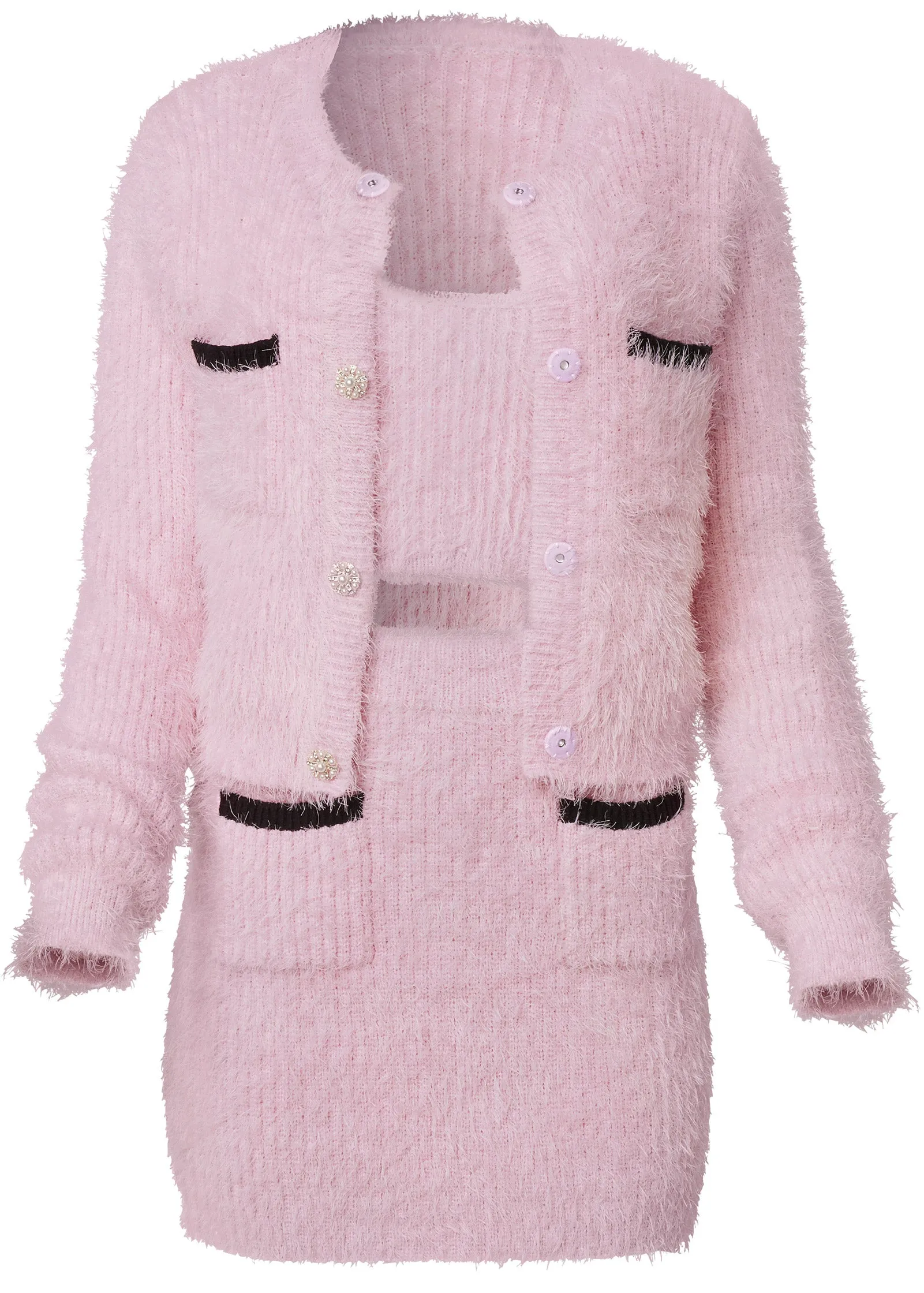 Three Piece Sweater Knit Skirt Set  - Pale Pink