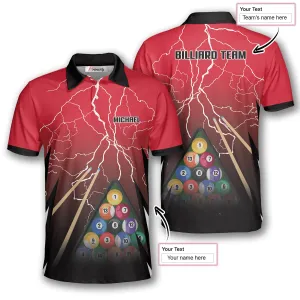 Thunder Lightning Red Version Custom Billiard Shirts for Men, Men's Billiard Polo Shirts