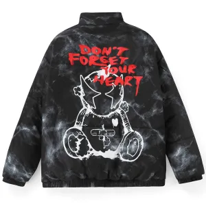 Tie Dye Graffiti Stand Collar Padded Coat