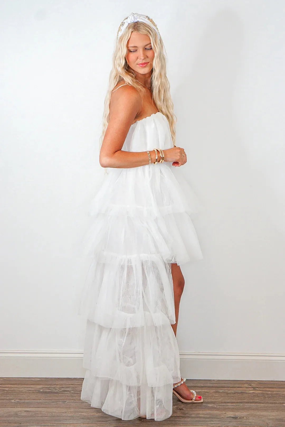 Tiered Tulle White Hi-low Dress