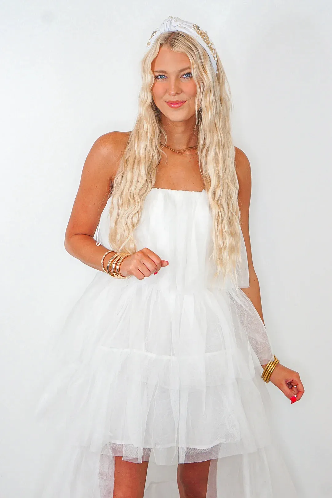 Tiered Tulle White Hi-low Dress