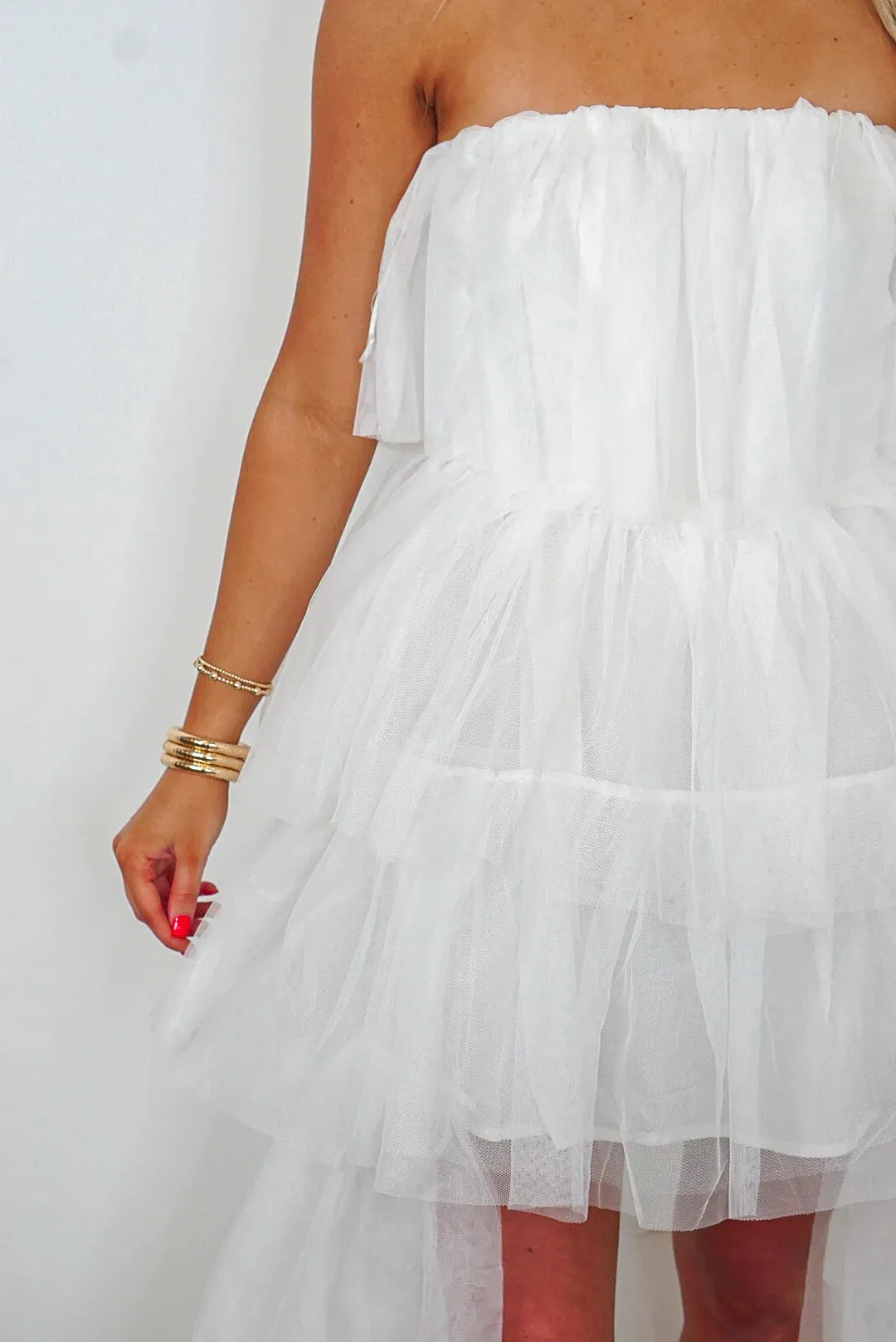 Tiered Tulle White Hi-low Dress