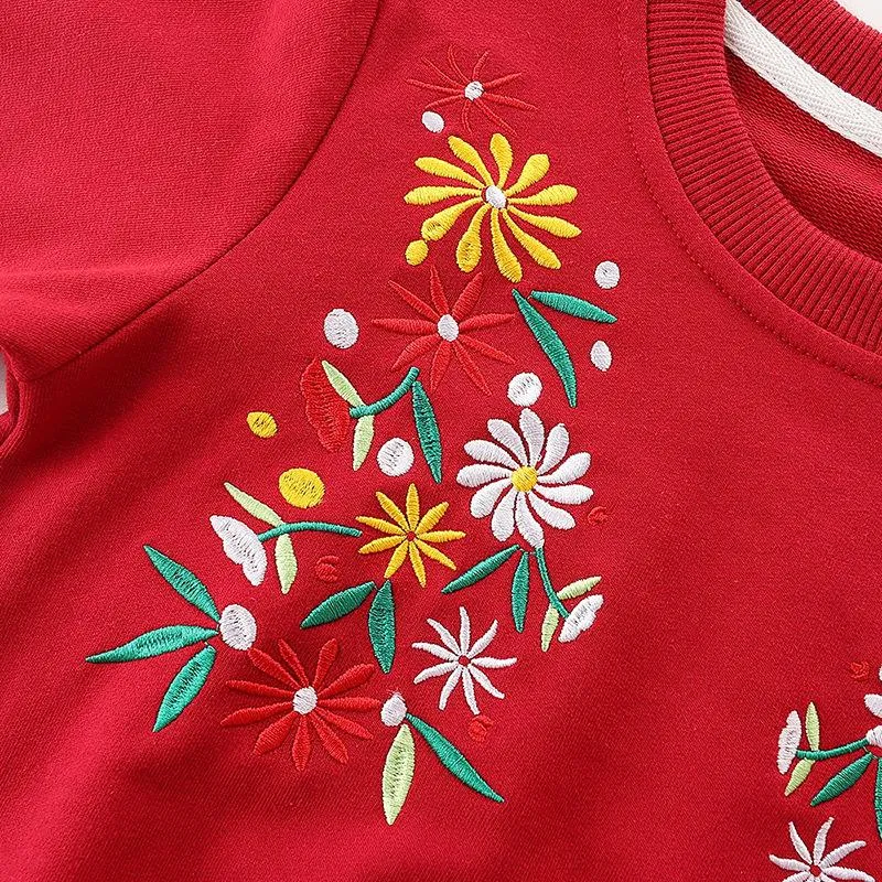 Toddler Girl's Christmas Floral Embroidery Sweatshirt