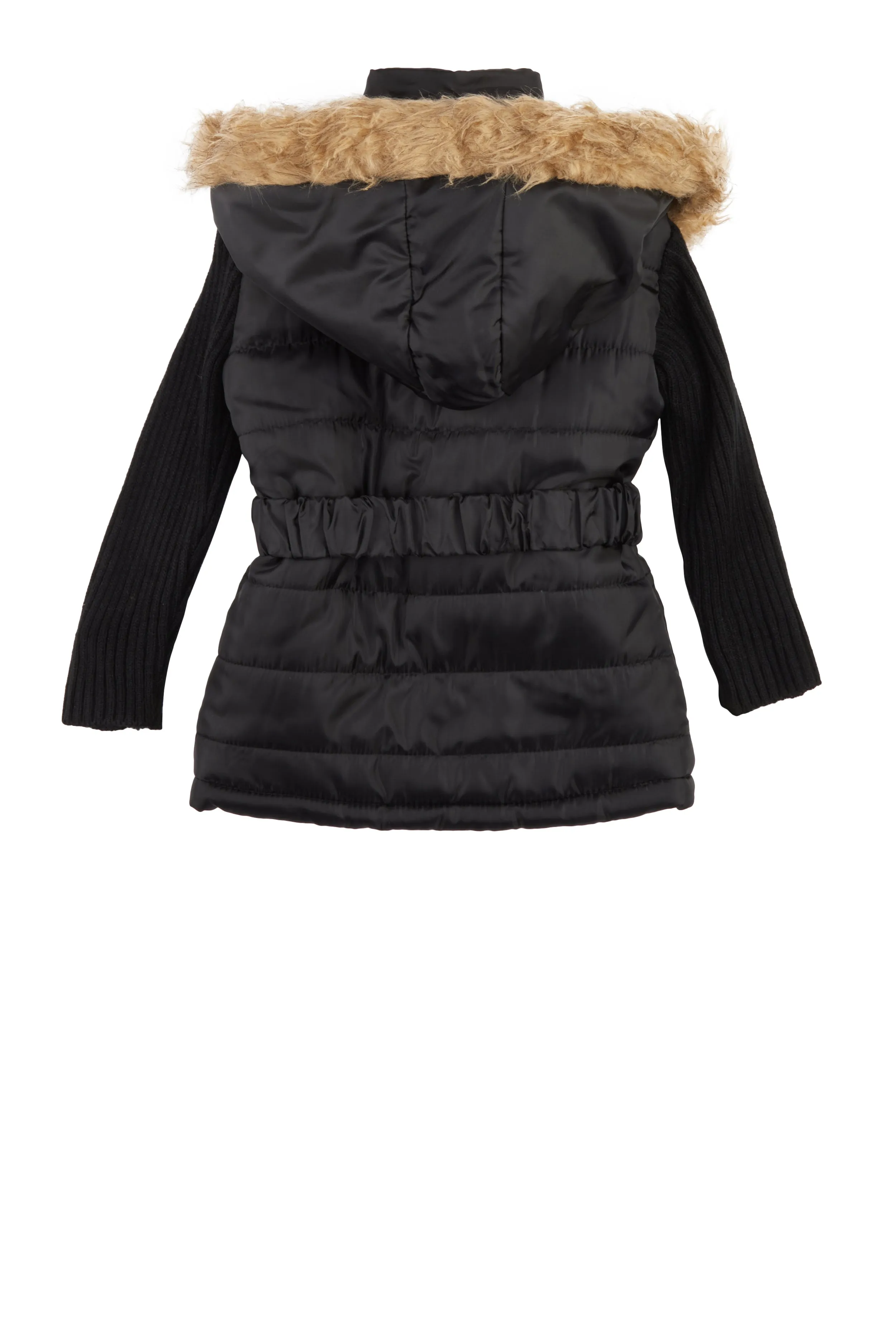 Toddler Girls Knitted Sleeve Hooded Puffer Jacket
