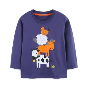 Toddler/Kid Boy Cartoon Animals Print Long Sleeve Shirt