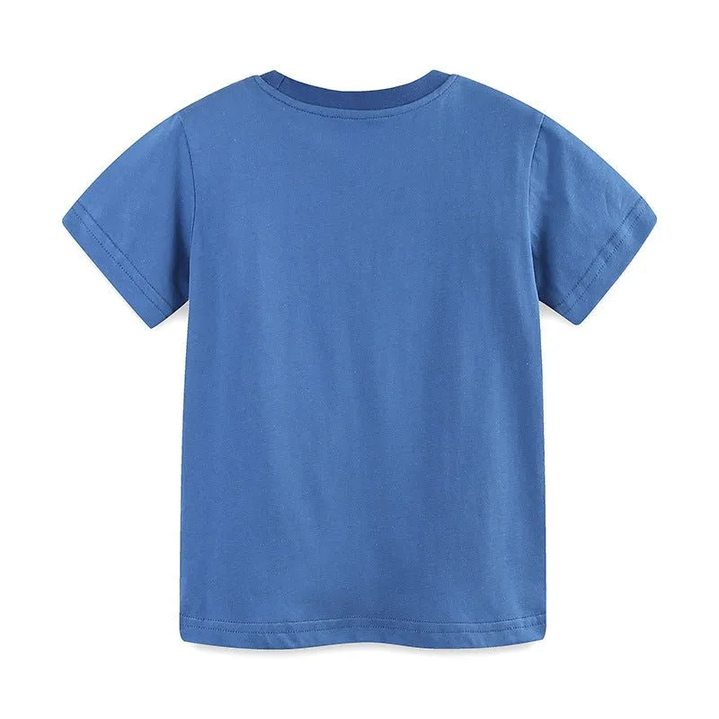 Toddler/Kid Boy's Construction Vehicle Print Design Blue T-Shirt