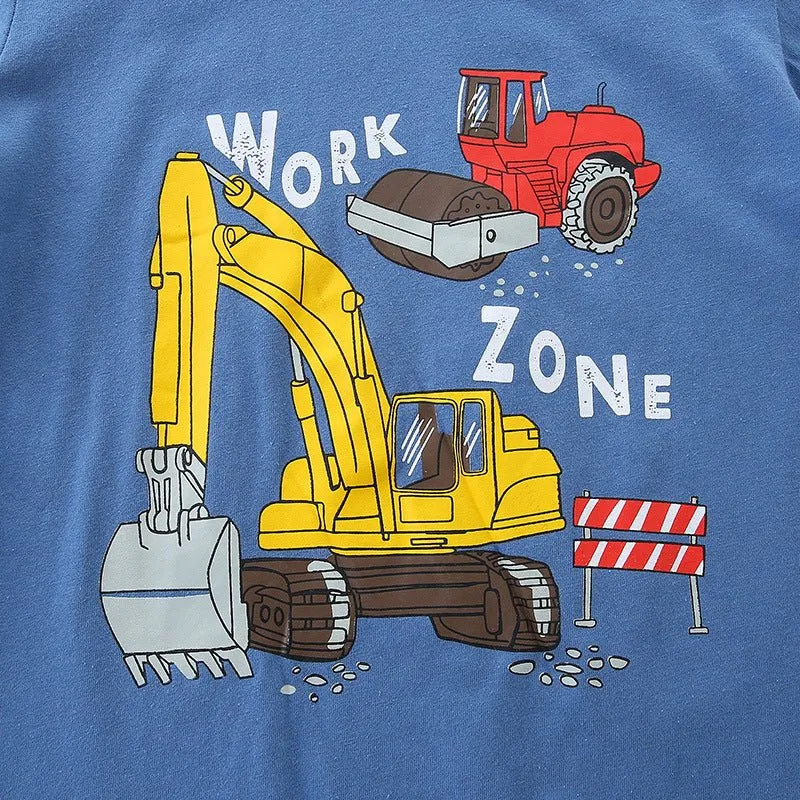 Toddler/Kid Boy's Construction Vehicle Print Design Blue T-Shirt