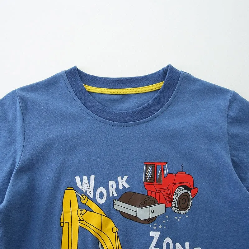 Toddler/Kid Boy's Construction Vehicle Print Design Blue T-Shirt