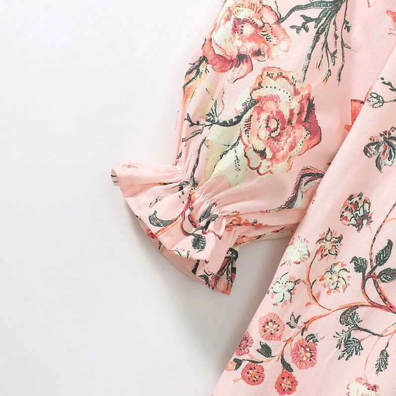 Toddler/Kid Girl Floral Prints Oversize Fit Pink Dress