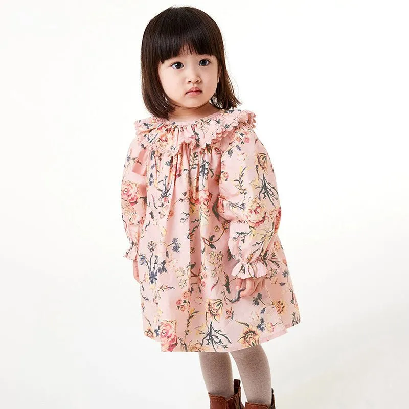 Toddler/Kid Girl Floral Prints Oversize Fit Pink Dress