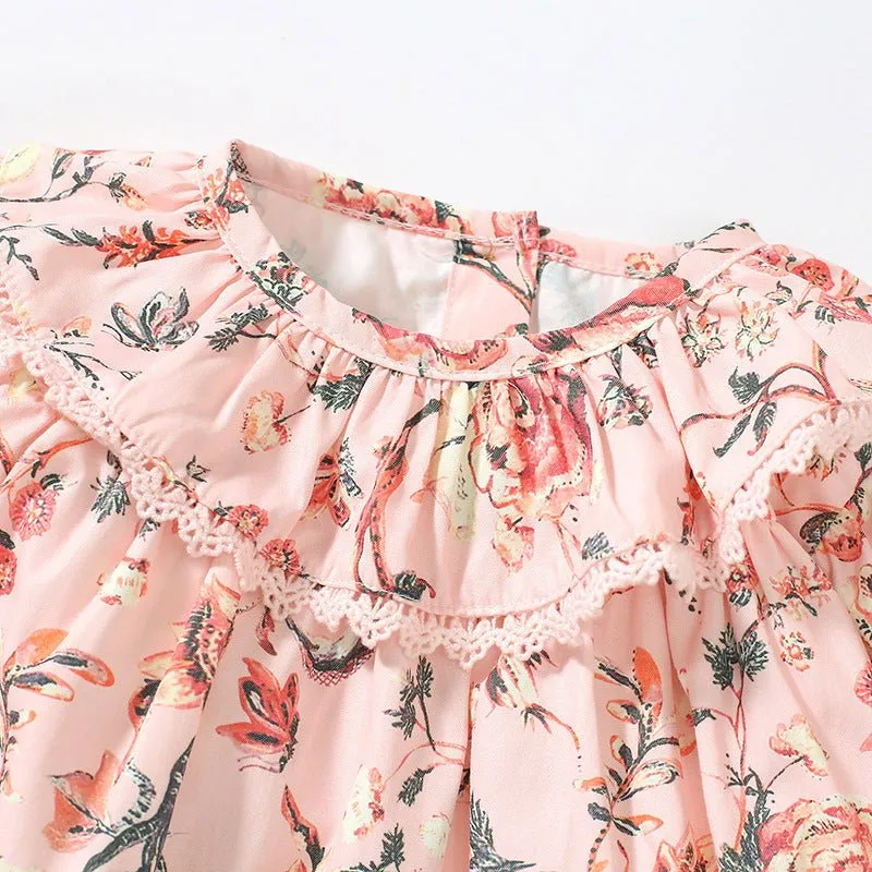 Toddler/Kid Girl Floral Prints Oversize Fit Pink Dress