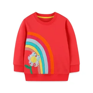 Toddler/Kid Girl Rainbow   Flower Embroidery Sweatshirt