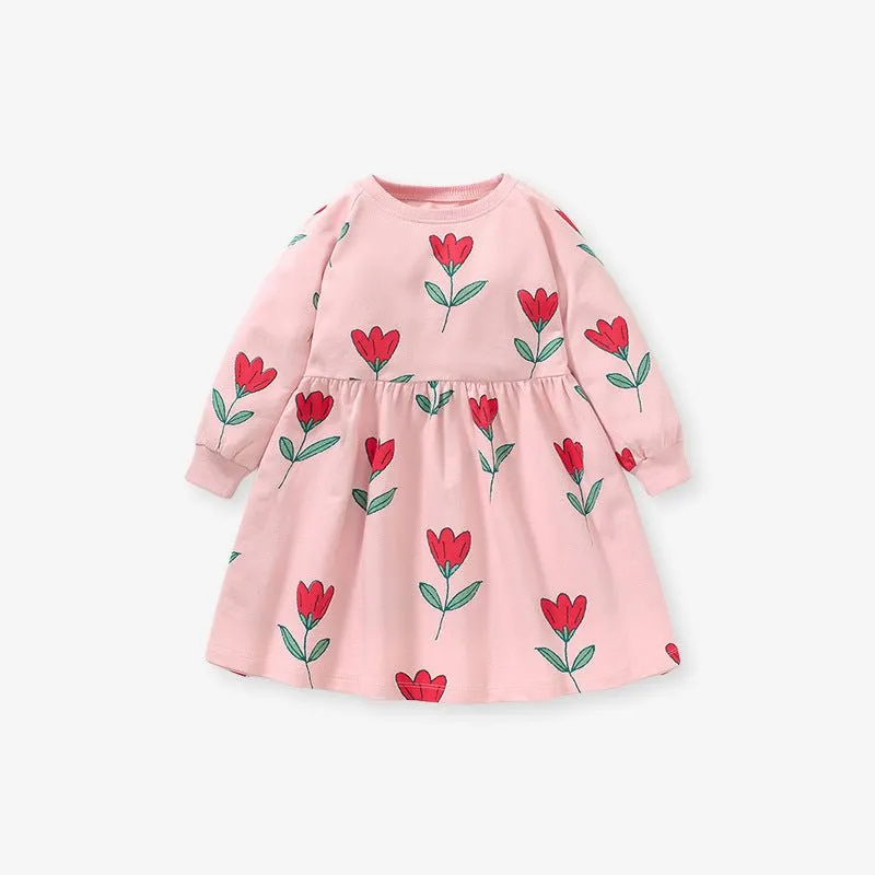 Toddler/Kid Girl Roses Print Pink Sweater Dress