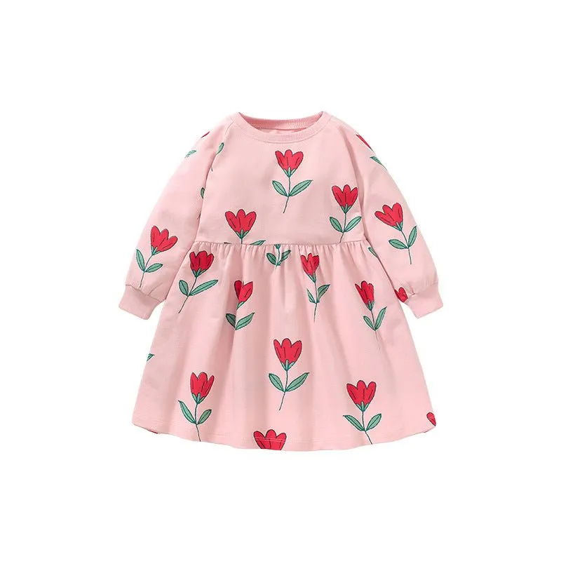 Toddler/Kid Girl Roses Print Pink Sweater Dress