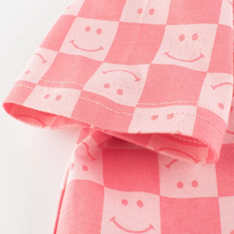 Toddler/Kid Girl's Allover Smile Face Print Pink T-shirt