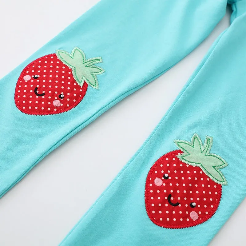 Toddler/Kid Girl's Blue Leggings with Strawberry Design