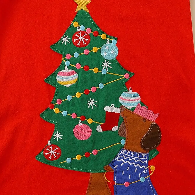 Toddler/Kid Girl's Christmas Tree Red Long Sleeve Dress