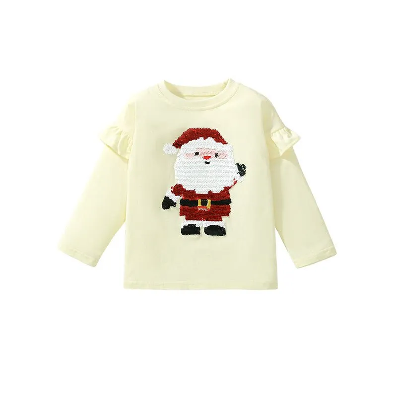 Toddler/Kid Girl's Long Sleeve Cartoon Christmas Design Tee