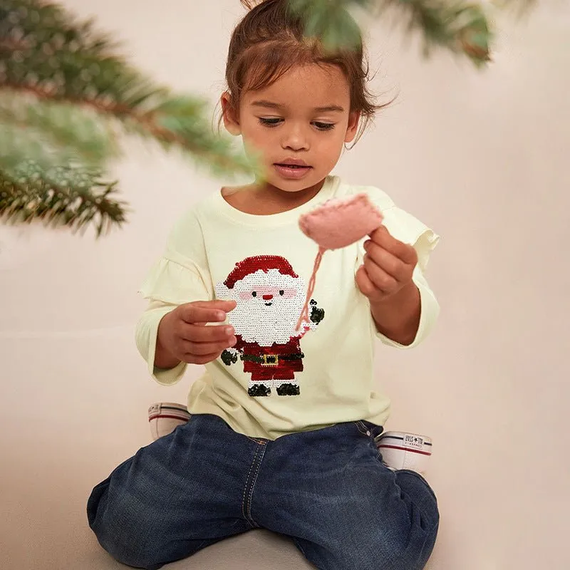 Toddler/Kid Girl's Long Sleeve Cartoon Christmas Design Tee