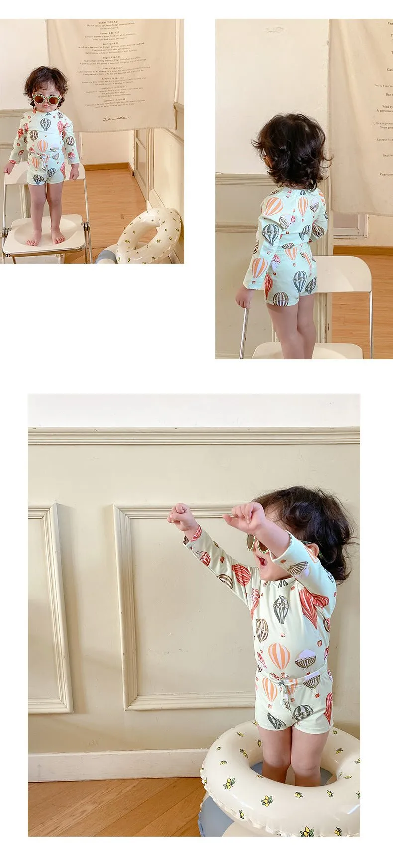 Toddler/Kid Girl's Long Sleeve Fun-Filled Swimsuit Set (3 Designs)