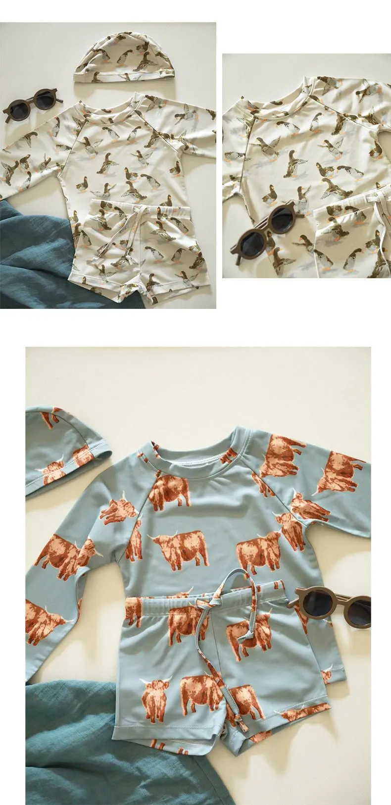Toddler/Kid Girl's Long Sleeve Fun-Filled Swimsuit Set (3 Designs)