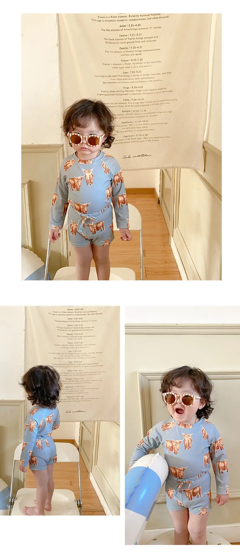 Toddler/Kid Girl's Long Sleeve Fun-Filled Swimsuit Set (3 Designs)