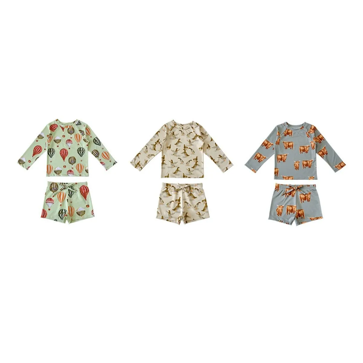 Toddler/Kid Girl's Long Sleeve Fun-Filled Swimsuit Set (3 Designs)