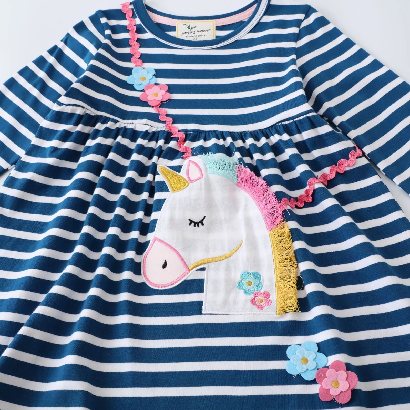 Toddler/Kid Girl's Long Sleeve Unicorn Design Striped Dress