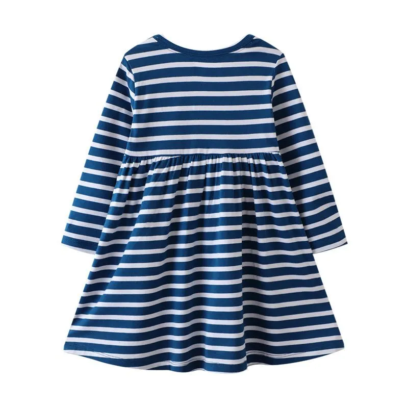 Toddler/Kid Girl's Long Sleeve Unicorn Design Striped Dress