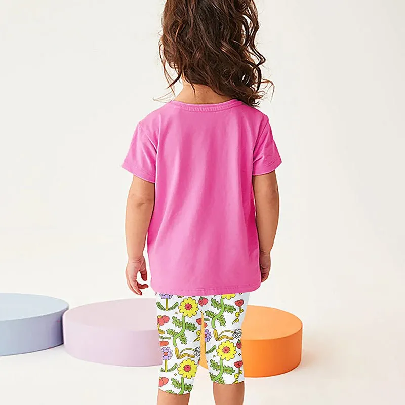 Toddler/Kid Girl's Pink Rainbow T-shirt with Floral Design Leggings Set