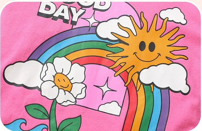 Toddler/Kid Girl's Pink Rainbow T-shirt with Floral Design Leggings Set