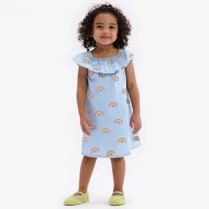 Toddler/Kid Girl's Playful Rainbow Print Design Blue Dress for Summer