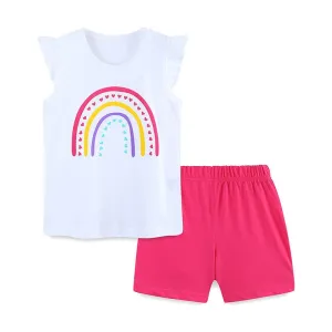 Toddler/Kid Girl's Rainbow Heart Design Tee With Shorts Set
