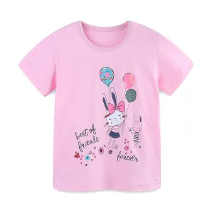 Toddler/Kid Girl's Short Sleeve Best Friends Forever Bunnies Print Design Tee