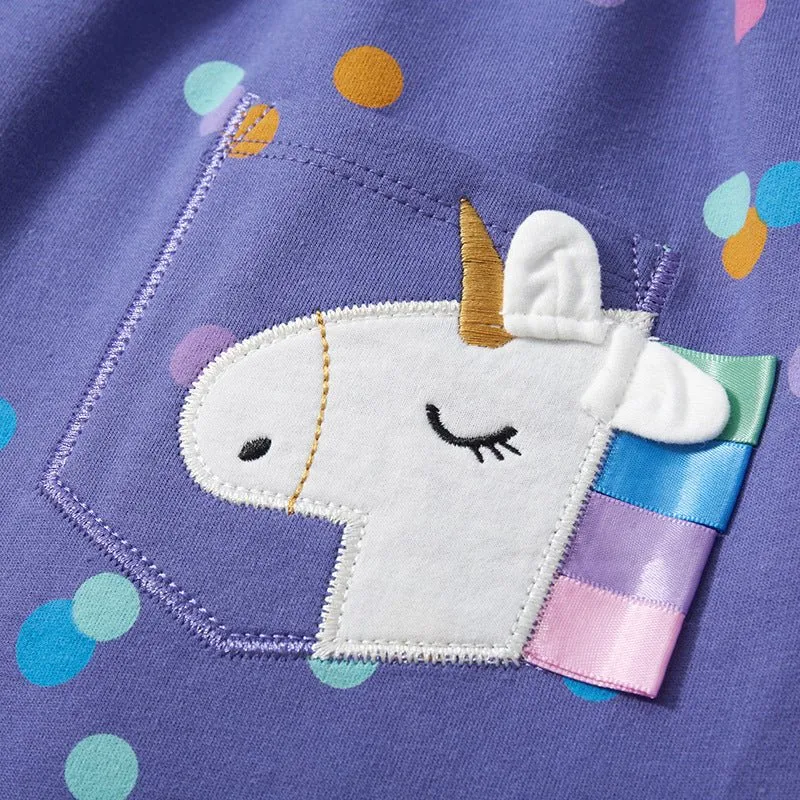 Toddler/Kid Girl's Short Sleeve Dot Design Princess Dress with Unicorn Print