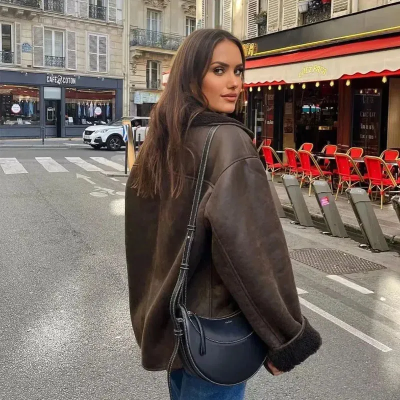 Toleet-Winter and Autumn Outfits Christmas/Thanksgiving_2024 Thick Faux Leather Autumn Winter Warm Wool Blends Demi-season Jacket