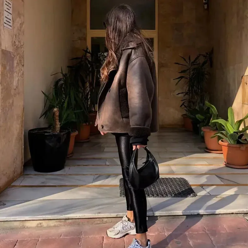 Toleet-Winter and Autumn Outfits Christmas/Thanksgiving_2024 Thick Faux Leather Autumn Winter Warm Wool Blends Demi-season Jacket