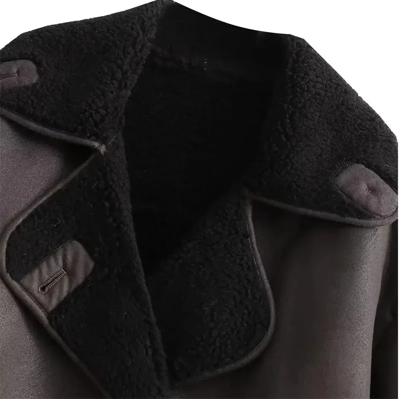 Toleet-Winter and Autumn Outfits Christmas/Thanksgiving_2024 Thick Faux Leather Autumn Winter Warm Wool Blends Demi-season Jacket