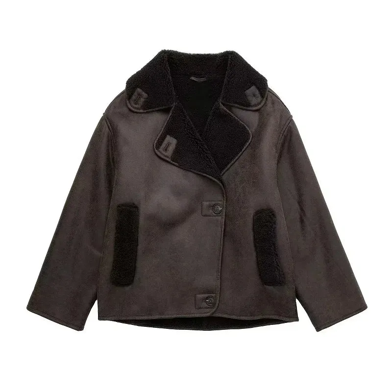Toleet-Winter and Autumn Outfits Christmas/Thanksgiving_2024 Thick Faux Leather Autumn Winter Warm Wool Blends Demi-season Jacket
