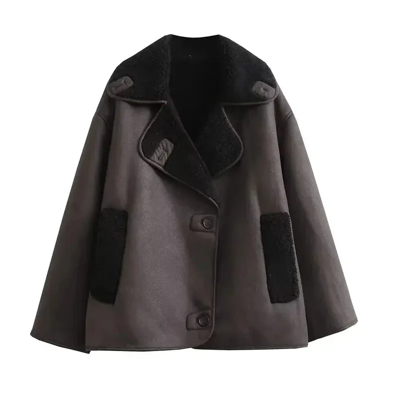 Toleet-Winter and Autumn Outfits Christmas/Thanksgiving_2024 Thick Faux Leather Autumn Winter Warm Wool Blends Demi-season Jacket