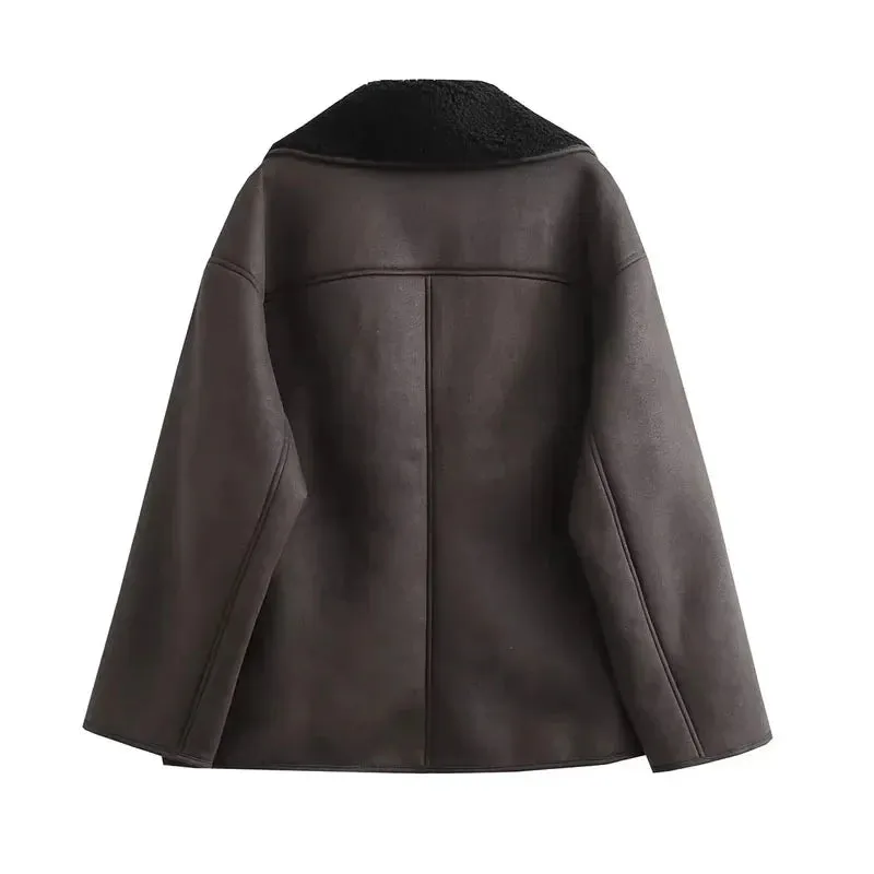 Toleet-Winter and Autumn Outfits Christmas/Thanksgiving_2024 Thick Faux Leather Autumn Winter Warm Wool Blends Demi-season Jacket