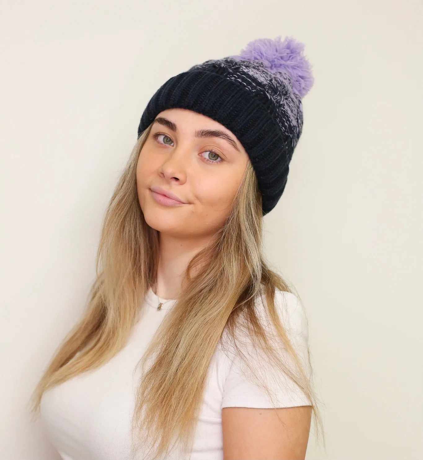 Tonal Pom Pom Beanie - Lavender
