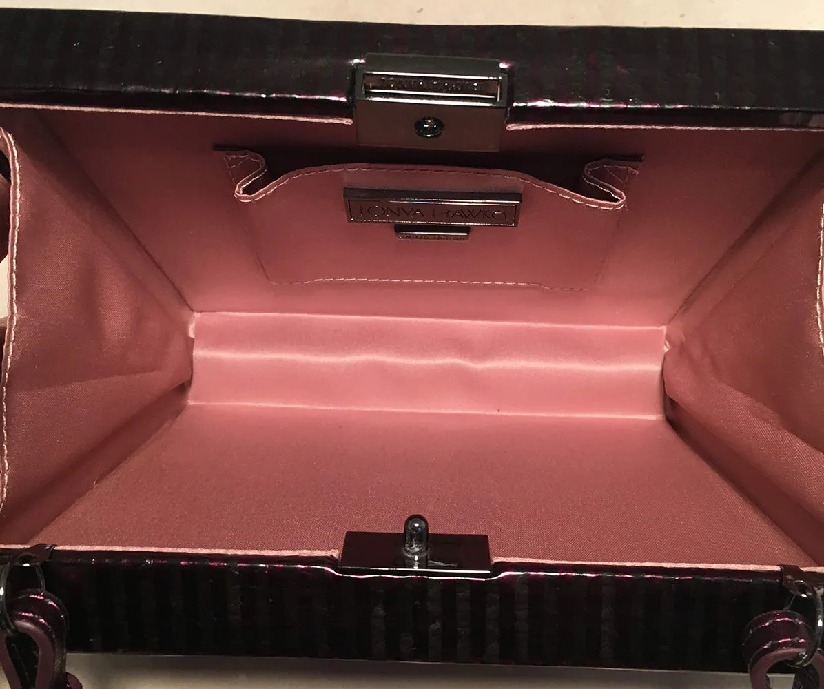 Tonya Hawkes Purple Metallic Embossed and Laser Cut Leather Clutch