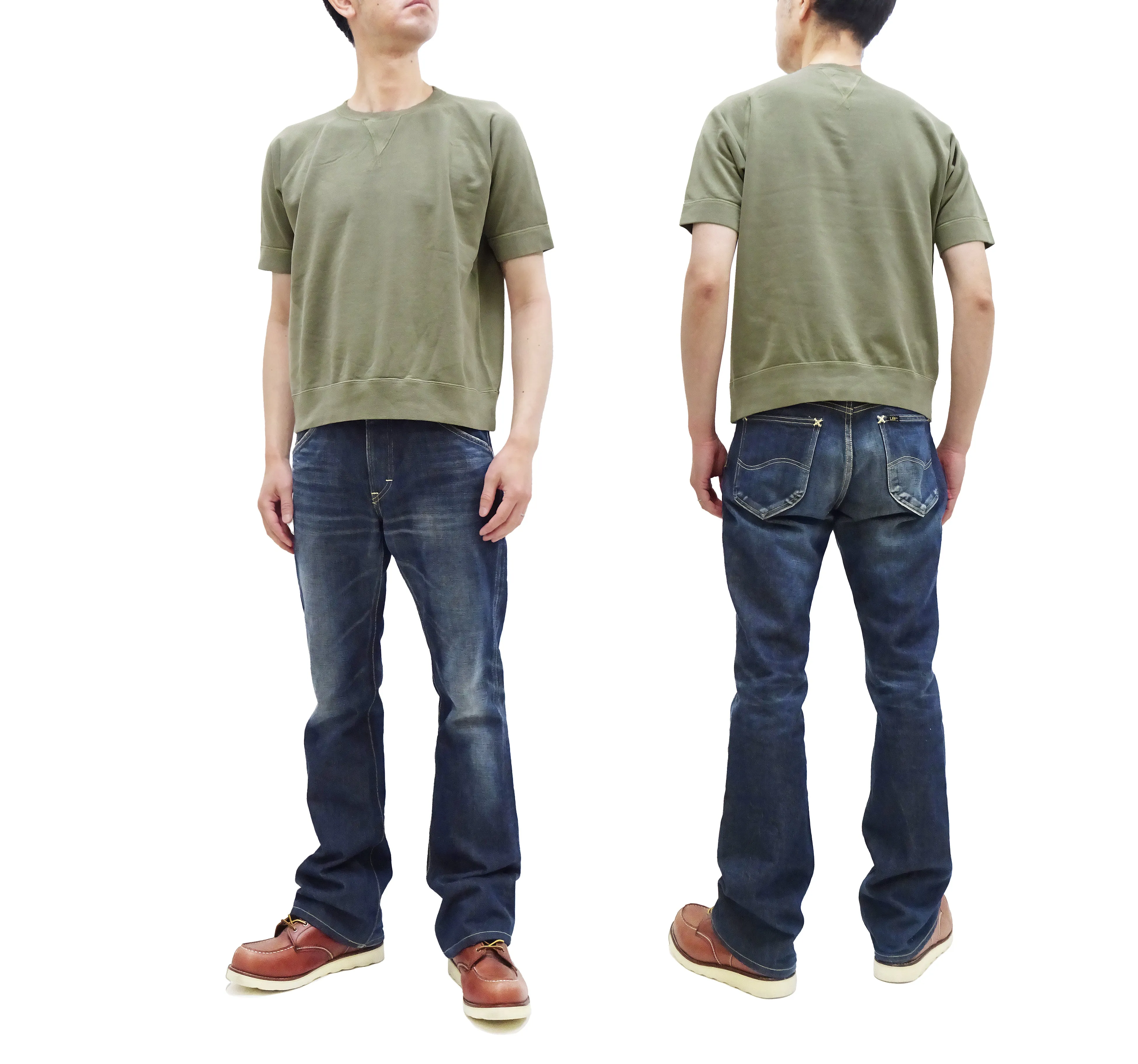 TOYS McCOY Plain Short Sleeve Sweatshirt Men's Solid Color Garment-dyed French Terry Shirt TMC2333 160 Faded-Olive