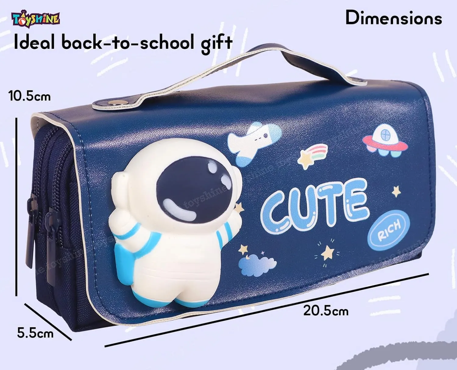 Toyshine Cute Large Capacity Pencil Case Pencil Pouch Handheld Pen Bag Soft Pencil Pouch for School Students Girls Boys- Blue