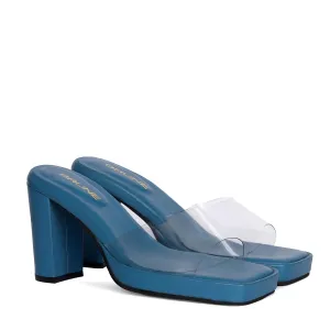 Transparent Open Toe Strap Sky Blue Platform Blocked Heel Sandal By Brune & Bareskinm